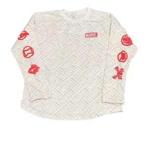 Marvel Spirit Jersey White Long Sleeve Tee with Red Sleeve Graphics size XL